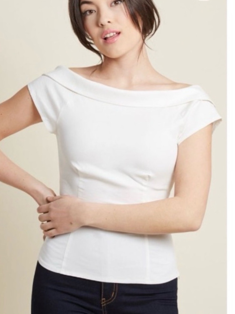 Collectif X ModCloth Rare Women’s White Boatneck Short Sleeve Blouse Size US16
